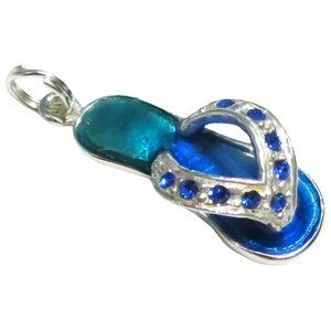 Vintage 925 Sterling Silver Statements Jeweled Enamel Sandal Charm/Pendant